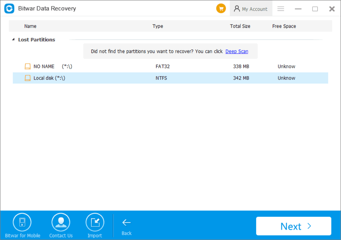 Bitwar Data Recovery 6.35 lost partition recovery.