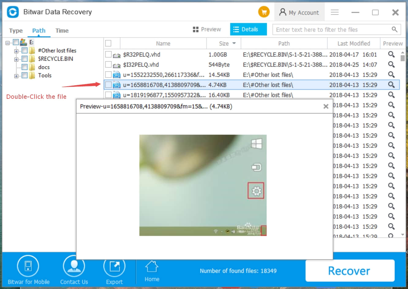Double click the file to preview -Bitwar Data Recovery