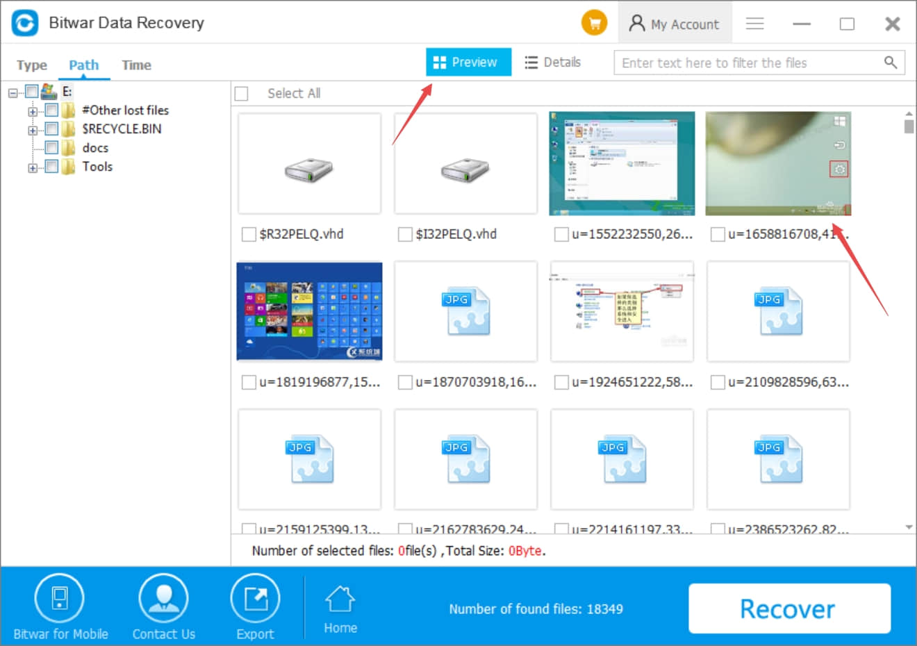 Preview-tab to preview -Bitwar Data Recovery