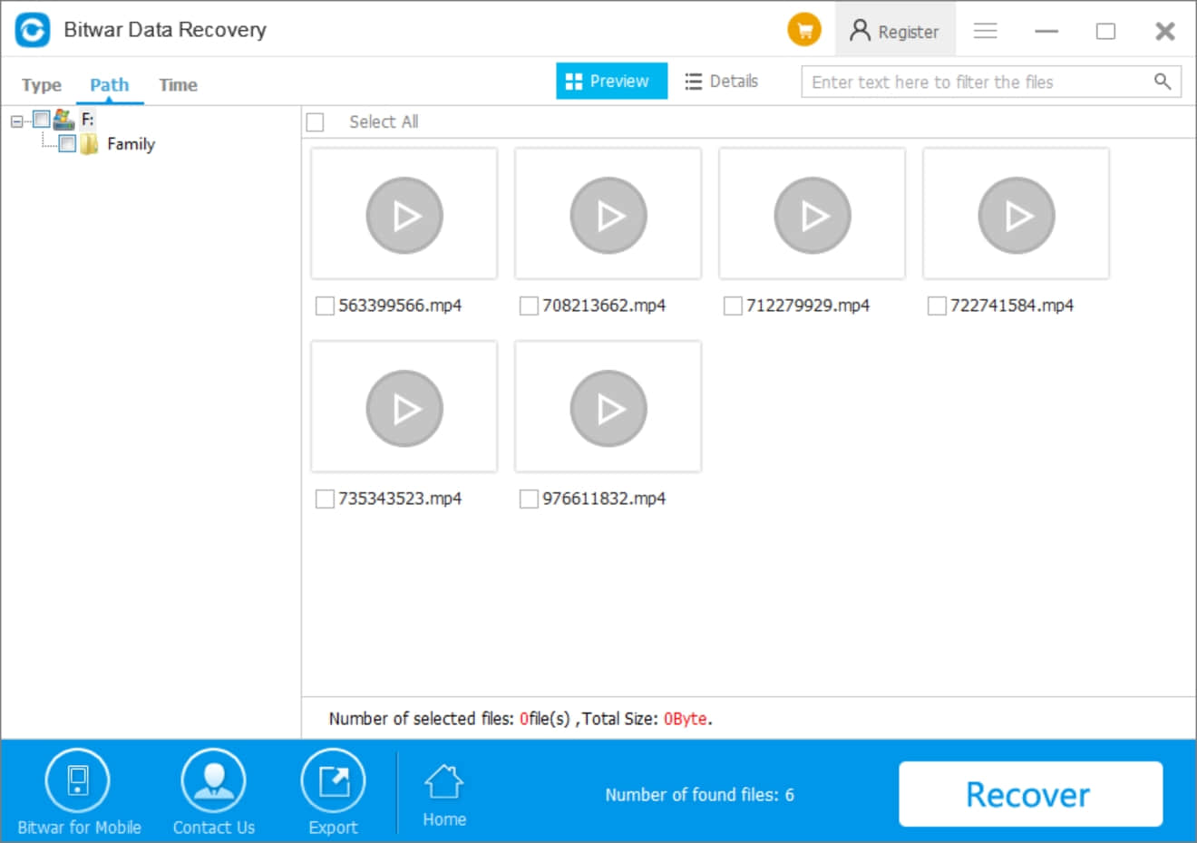 Videos recovery - preview the videos