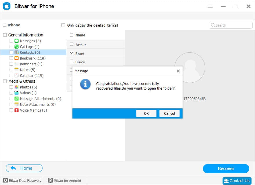 Preview and recover data from iPhone