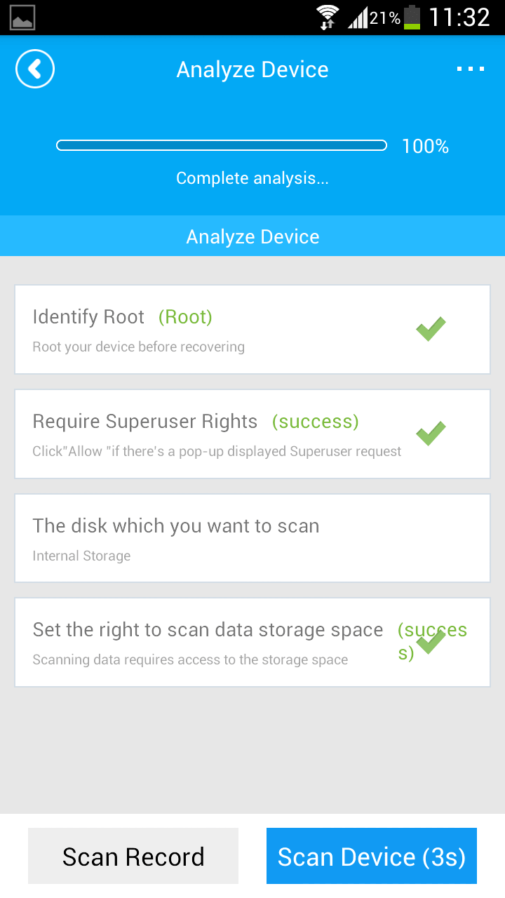 6.Bitwar Android Data Recovery APP Analyze deive with root or not