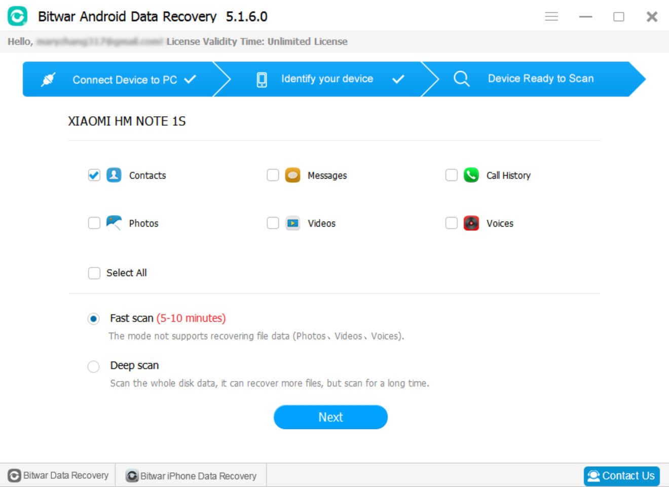 1.Bitwar Android Data Recovery - contacts recovery