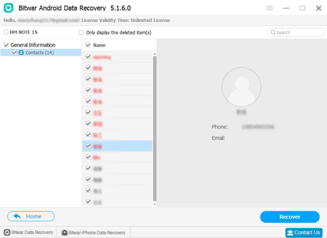 2.Bitwar Android Data Recovery - contacts recovery