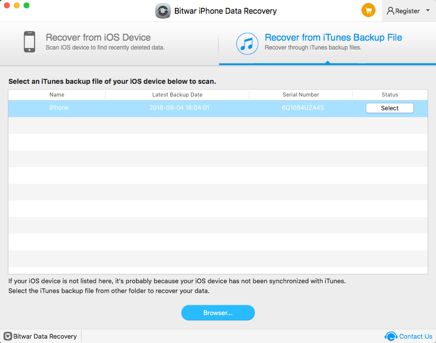 Recover from iTunes Backup File