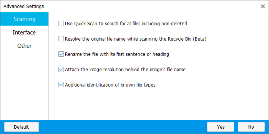 Advanced Menu - Scanning Setting