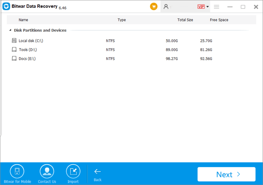 Select partition or drive