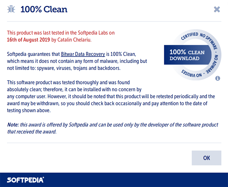 100% Clean - Bitwar Data Recovery Software