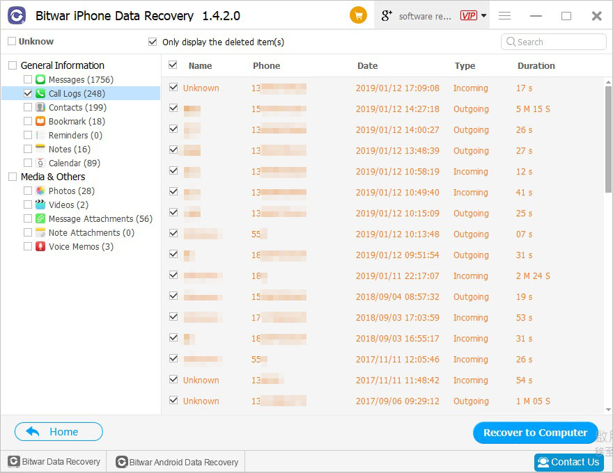 Preview and recover lost data