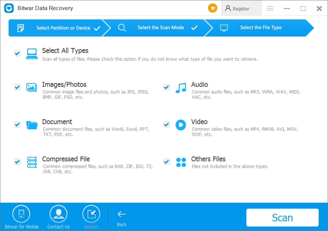 Data recovery sydney - select the file type